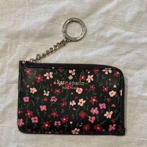 Kate Spade Schuyler Black Floral Medium L Zip Card Holder/ Key Chain
